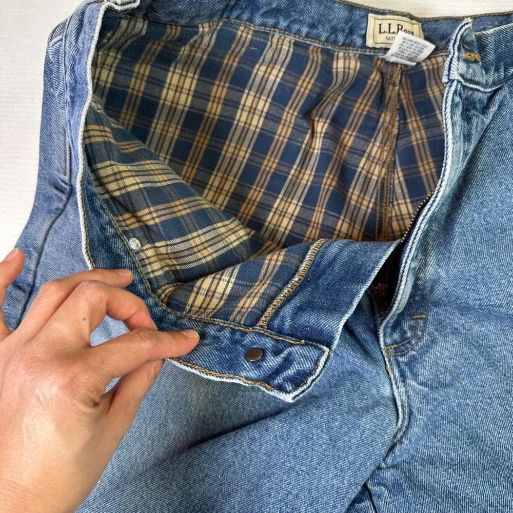 LL Bean Natural Fit Flannel Lined Denim Workwear Jeans Mens 40x32‎ Blue Cotton